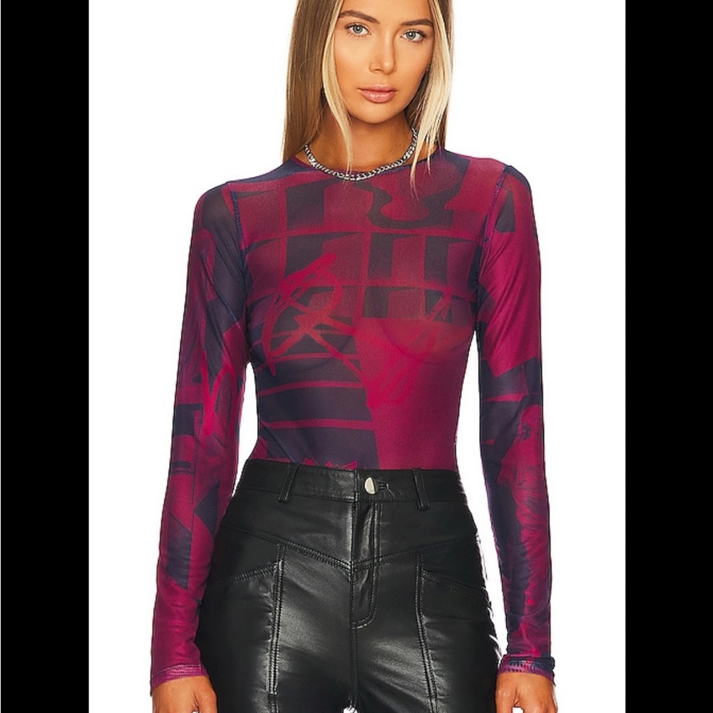 Miaou Burgundy and Black Graphic Bodysuit
